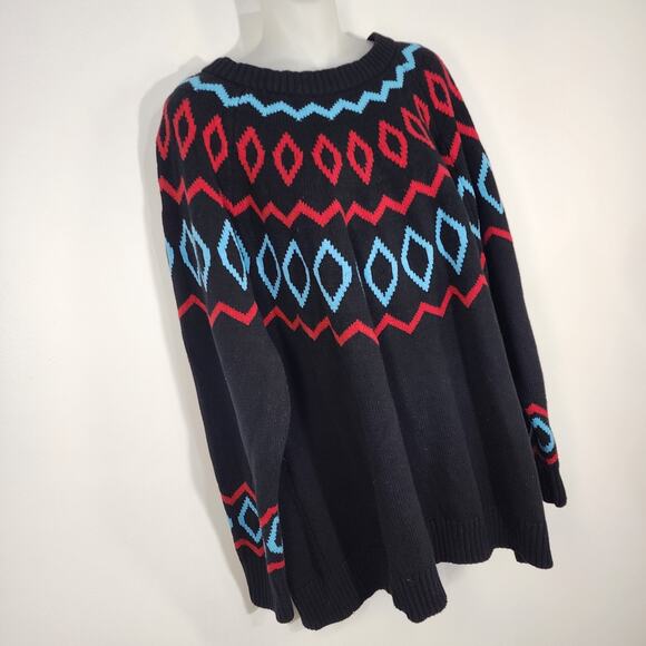 Lane Bryant Sweater Womens 22/24 Black Blue Red Fair Isle Jacquard Knit Crewneck - Picture 4 of 11